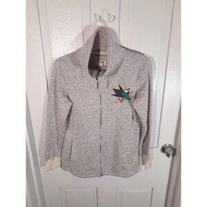 Women's CCM San Jose Sharks Gray Fleece Full Zip  Jacket Mock Neck Hockey NHL‎ L